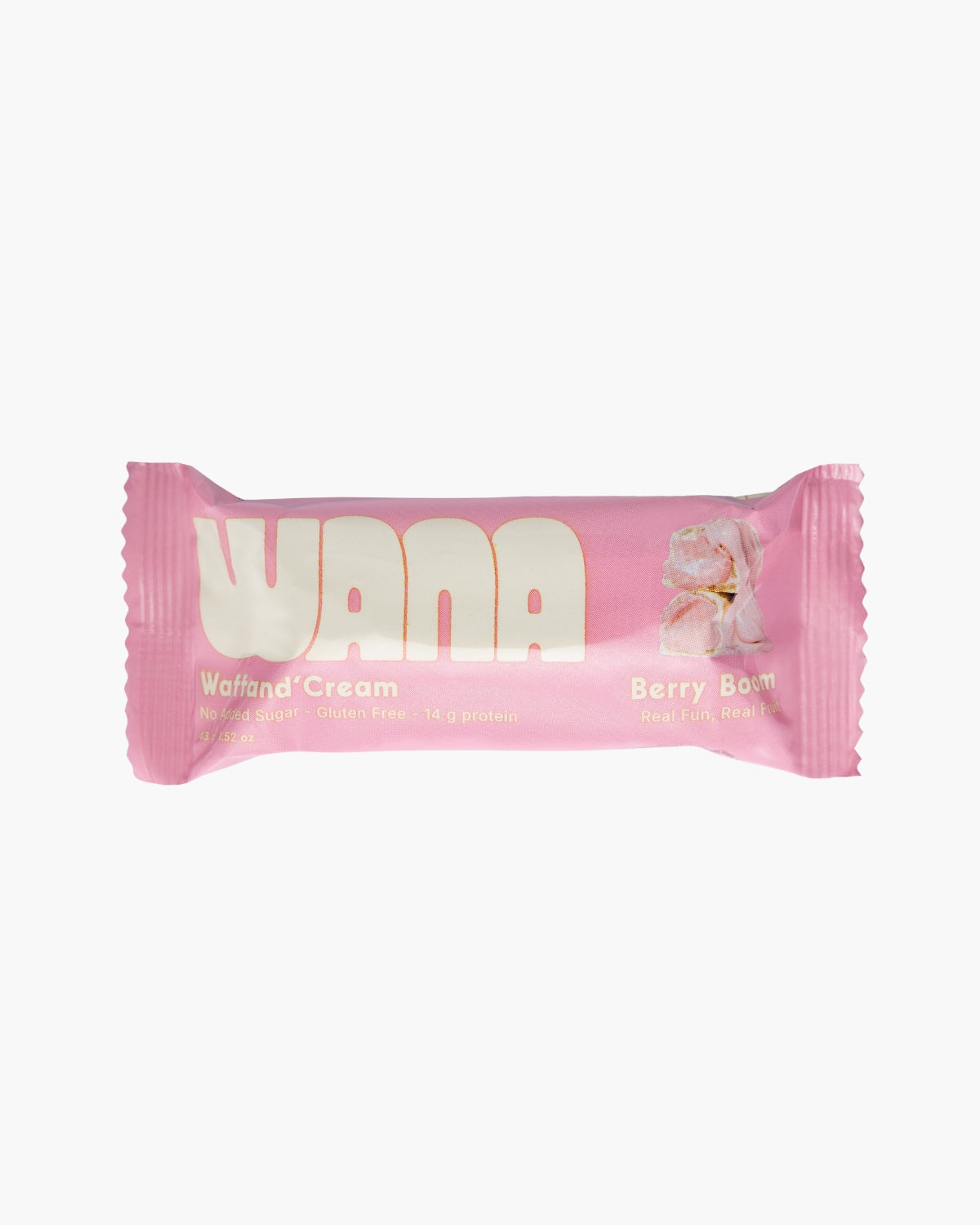 Napolitana Proteica Crocanta cu Ciocolata Alba si Crema de Capsuni, 43g, Wana