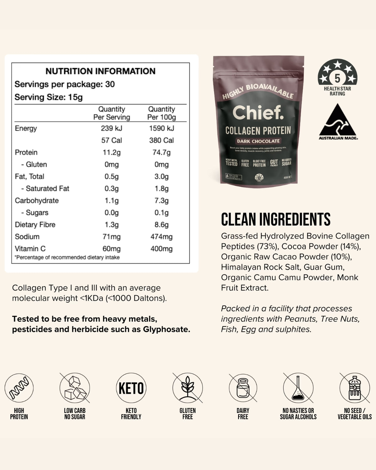 Chief, Proteina Ciocolata Neagra, 450g