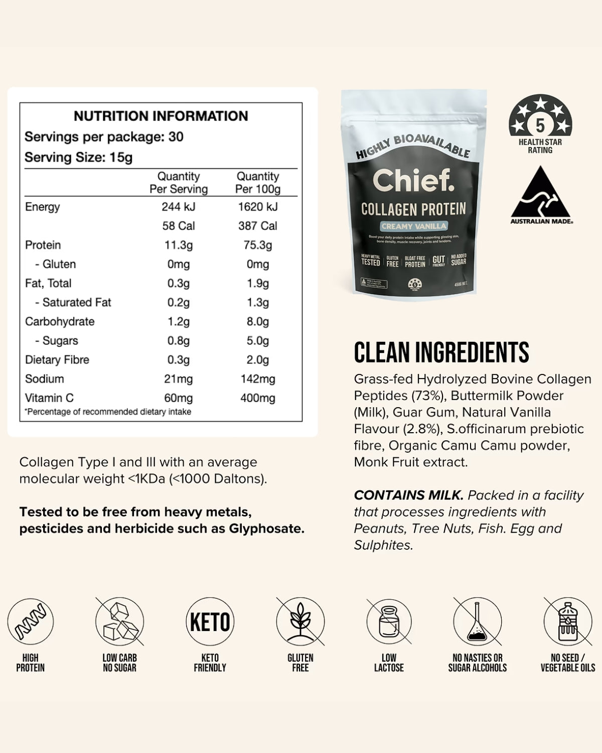 Chief, Proteina Vanilie, 450g