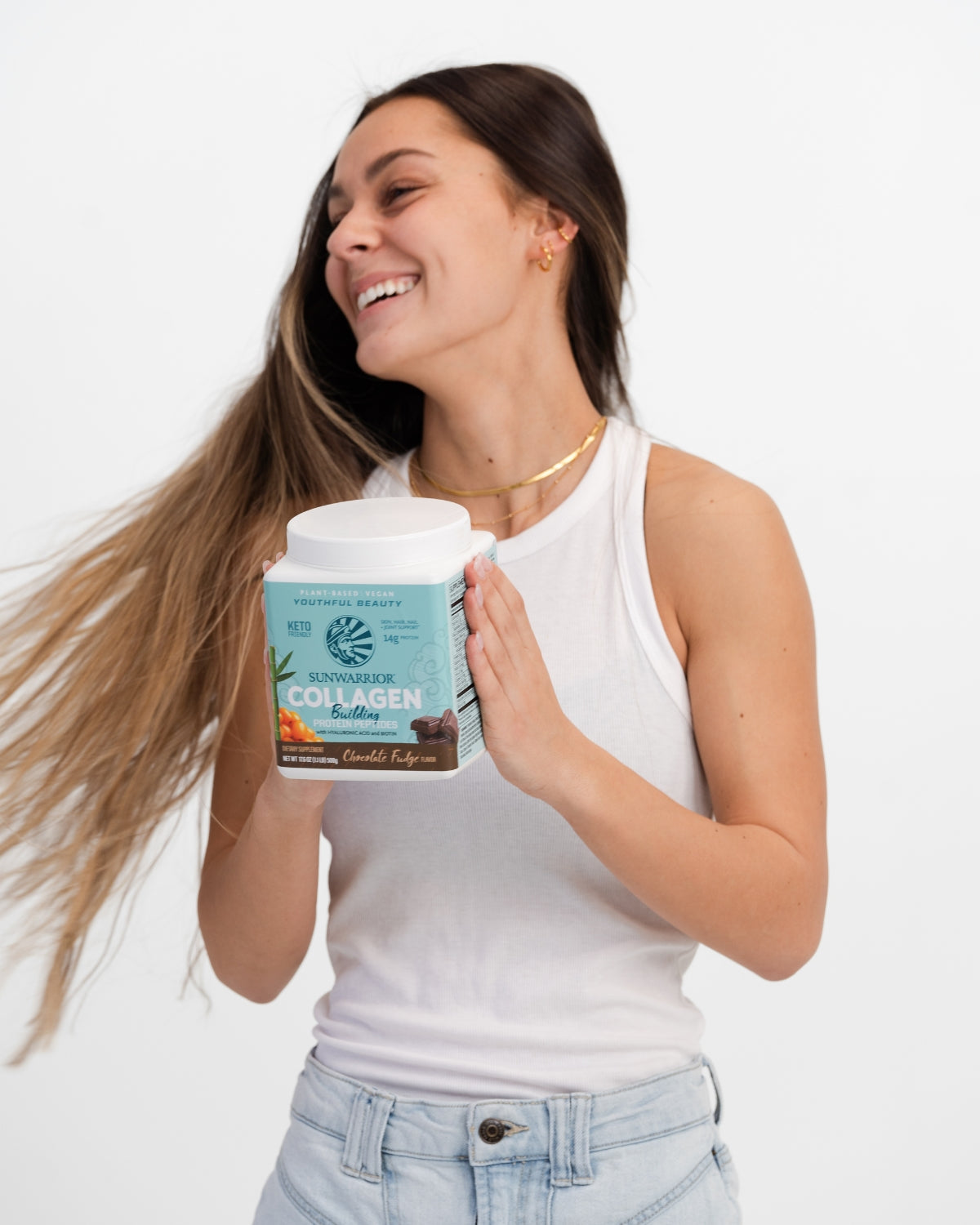 Collagen Building Peptides Sunwarrior Fulgi de Ciocolata 500g