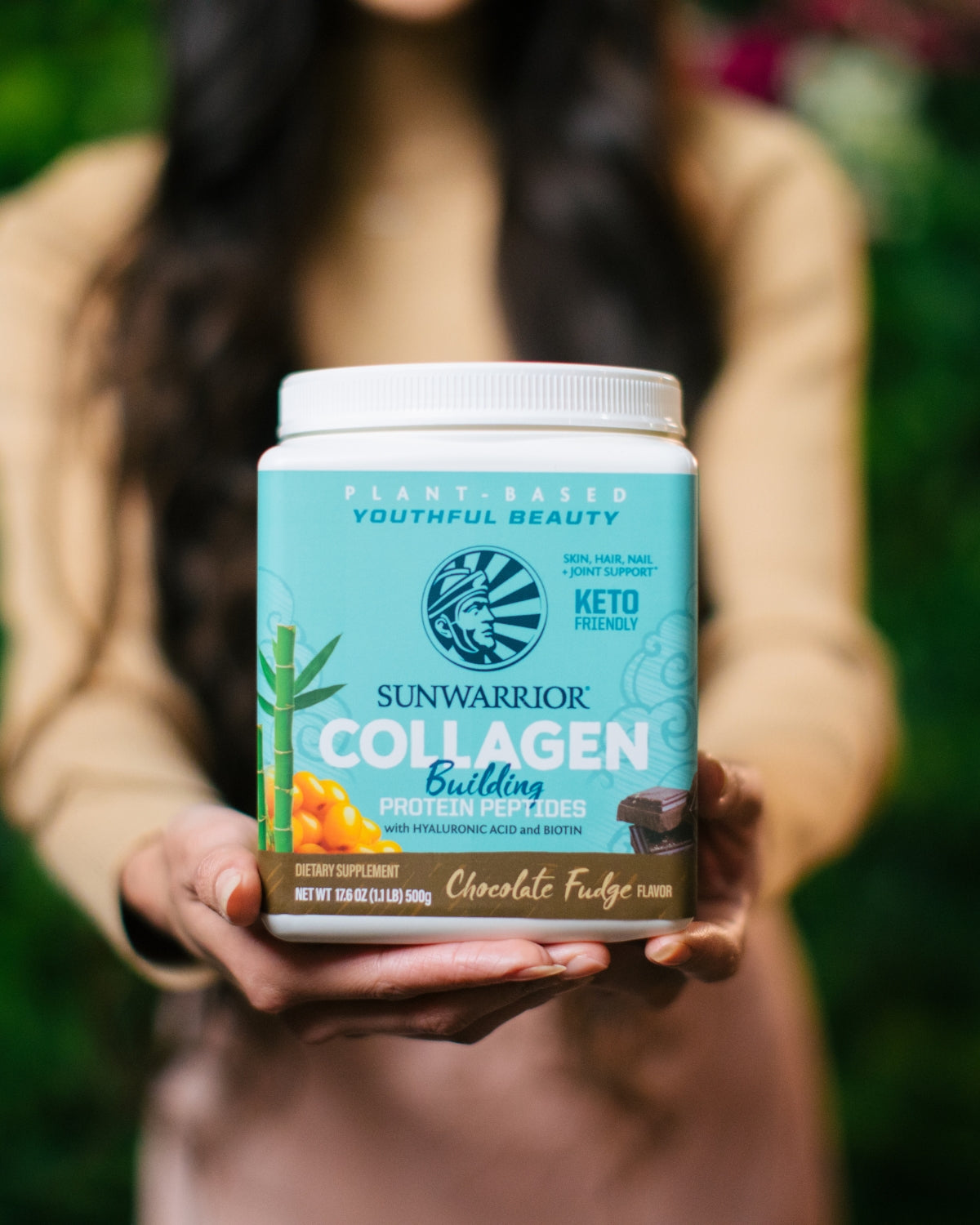 Collagen Building Peptides Sunwarrior Fulgi de Ciocolata 500g